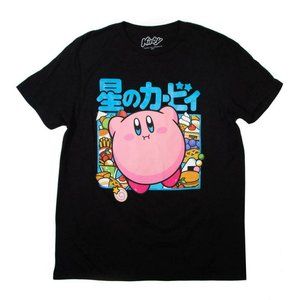 Brand New Official Nintendo KIRBY Kanji Food T-shirt Men's XXL Black - Fast Ship